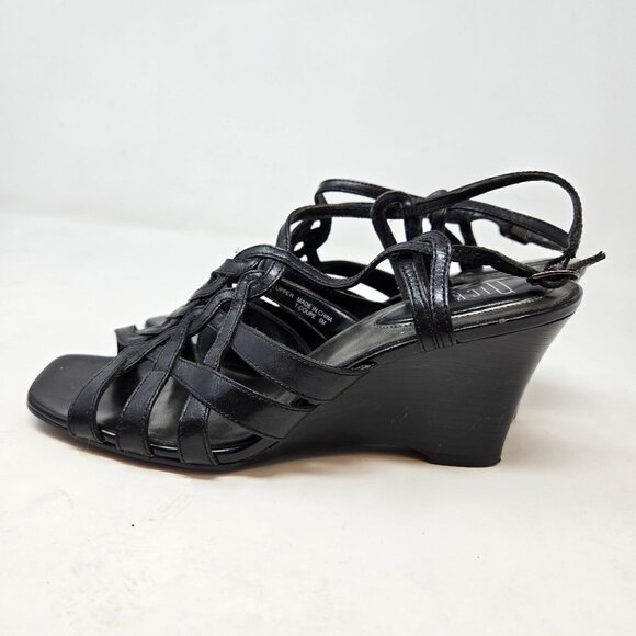 Vintage Nickels Womens Black Leather Wedge Heel Strappy Sandals Size 6.5M - Picture 6 of 11